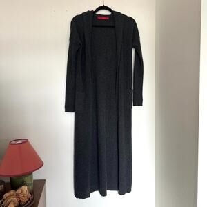 Krimson Klover Charcoal Grey Wool & Cashmere Hooded Open-Front Duster Cardigan
